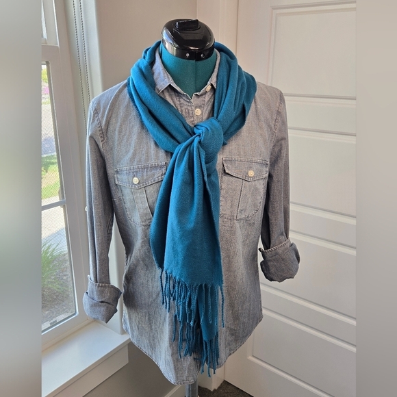 100% CASHMERE SCARF LOT OF 3 LONG MADE IN GERMANY TEAL NAVY BLUE PLAID WOMEN - Picture 5 of 14